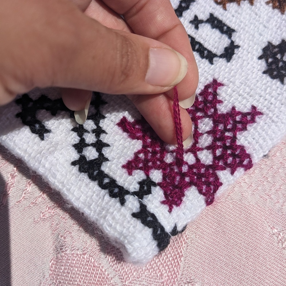 Mexican Hand Embroidered Poncho Artisanal Cross-Stitch Floral Peacock Boho Cape - Picture 8 of 13